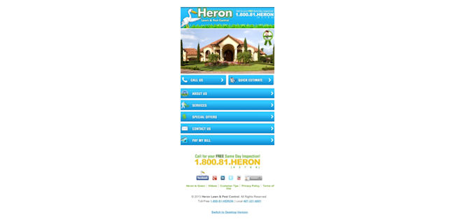 screenshot: Heron's mobile website