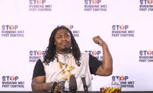 Seattle running back Marshawn Lynch representing Stop Bugging Me. Photo Courtesy of Youtube. 