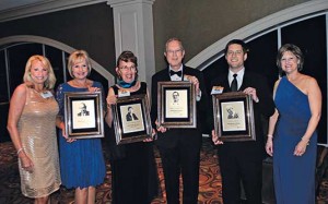 From left are Nancy Shaw and Debbie Gann, daughters of Noad Corley; Dr. Laurel Hansen; Dr. Phil Koehler; and Brian and Lyn Cook, grandson and daughter-in-law of John Cook Sr.