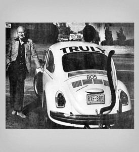 Truly David Nolen stands with the 1961 VW Beetle that started the Mouse Car fleet — a company tradition that continues today with modern Beetles, and permeates the company’s marketing, logo, etc. Photo: Truly Nolen of America