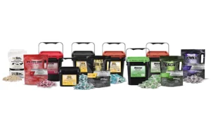 Group shot of Liphatech's 2025 lineup of soft bait products