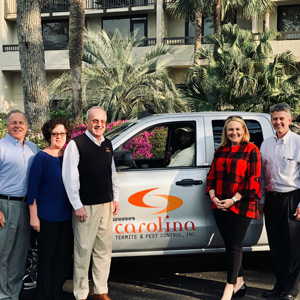 From left, Kevin Burns (Arrow), Jill and Les Shillman (Carolina), Cleve Pickney (Carolina), Emily Thomas Kendrick and Tim Pollard (Arrow). PHOTO: ARROW EXTERMINATORS