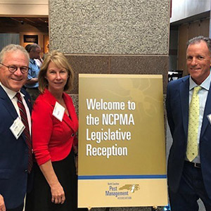 From left are PMP Hall of Famer and President of Pest Management Systems Billy Tesh; Marie Horner, ACE, VP of government affairs and industry stewardship for Arrow Exterminators and region two director of NCPMA; and Clint Miller, VP of Clint Miller Exterminating and NCPMA. (PHOTO: NPMA)