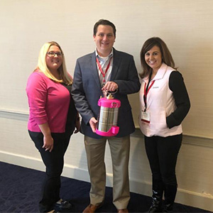 From left are Kelley Altland, Bell Labs, co-chair of PWIPM of New England; David Burgess, Burgess Pest Management, winner of the B&G sprayer; and Marillian Missiti, Buono Pest Control, chair of PWIPM of New England. PHOTO: PWIPM OF NEW ENGLAND