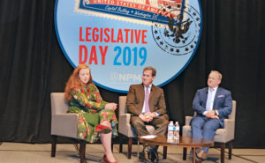 At last year’s Legislative Day event, NPMA VP of Public Policy Ashley Amidon moderated a discussion with Rick Santorum, former U.S. Senator (R-Pa.), and Sean Spicer, former White House Press Secretary. PHOTO: DIANE SOFRANEC/PMP