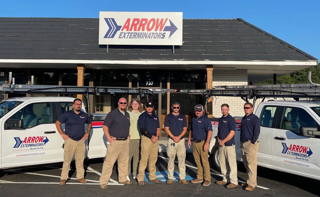 The NW Georgia Home Service Center team includes, from left, Travis Rodriguez, Steven Leonard, Shaun McMaster, Jacob Futch, Lucas Shifler, Jamie Nichols, Caleb McCord and Steven Gatlin. PHOTO: ARROW EXTERMINATORS