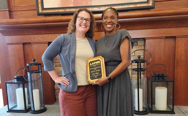 Amanda Bachmann, AAPSE President, presented the award to Golden, who was selected to receive the AAPSE Fellow Award to honor her many achievements and long-standing service to AAPSE. PHOTO COURTESY OF FAYE GOLDEN
