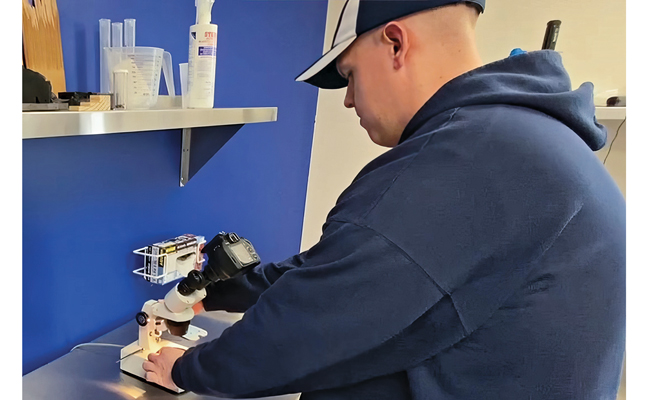 At Perimetek Pest Management’s entomology lab, a microscope confirms a pest species. (PHOTO: PERIMETEK PEST MANAGEMENT)