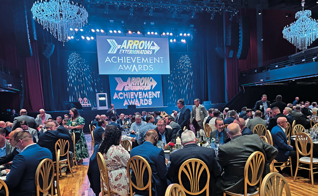 The Arrow Achievement Awards were held offsite, at the Coca-Cola Roxy concert venue located across from Atlanta Braves’ ballpark, Truist Park. The company recognized 70 award winners, including Joe Thomas, chairman and Pest Management Professional Hall of Famer (Class of 2009), who received the inaugural Lifetime Achievement Award. (Photo: Diane Sofranec)