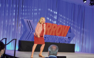 Third-generation CEO Emily Thomas Kendrick welcomed employees, partners and sponsors to the Fiscal Year Kickoff Leadership Summit. Her energetic presentation cited the hard work that allowed the company to continue to grow and exceed expectations, stating “Our culture and our people are our superpowers.” Attendees also were given a glimpse of the company’s upcoming acquisition plans. (Photo: Diane Sofranec)