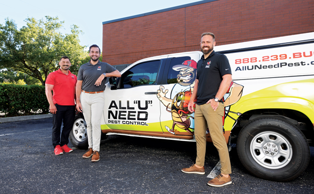 From left are Kris Bagnara, director of technical service; Kyle Selbach, director of operations; and Sean Hearn, director of business development. The trio has been a part of All U Need’s success since Steve Groeper purchased the company in 2017. (Photo: Christy Kosnic Photography)