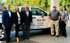 Left to right: Tim Pollard, Emily Thomas Kendrick, Kevin Burns, Jeremy Seaton and Alicia Seaton. PHOTO; ARROW EXTERMINATORS
