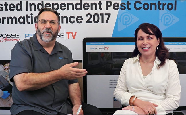 Foster Brusca, left, discusses industry onboarding tips with Maria Berta. (Photo: The Pest Posse)