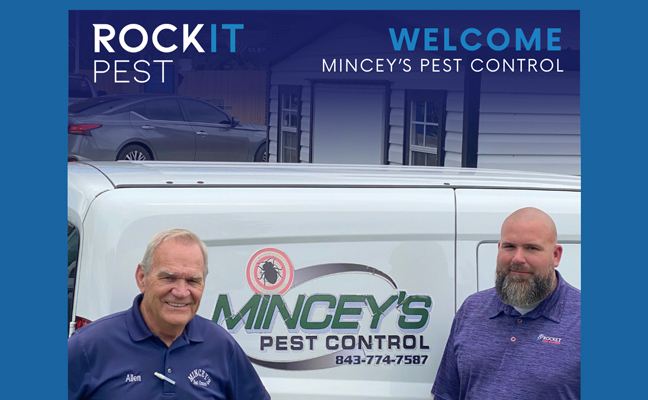 (Left to right): Allen Lane, former owner, Mincey’s Pest Control and Josh Center, general manager, Rocket Pest Control. PHOTO: ROCKIT PEST CONTROL