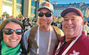 Selfie smiles: The selfies were prolific at PestFest, like this one with MGK Digital Marketing Communications Manager Stacy Emond and the son-and-father duo of Justin and Floyd Rose, Rose Termite and Pest Control, Fairhope, Ala. PHOTO: MGK