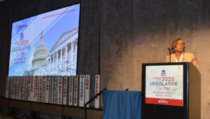 NPMA President Faye Golden welcomes attendees to Legislative Day 2025. PHOTO: PMP STAFF