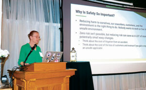Sandra Sleezer, entomologist and technical service coordinator for MGK, was one of several expert speakers at the event. Like many of the presenters, she was also an exhibitor. PHOTO: FOSTER BRUSCA