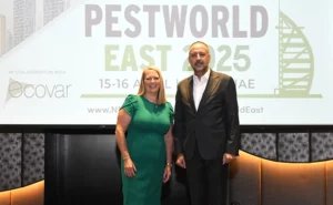 Dominique Stumpf, CEO of NPMA with Hani Shehadeh, CEO of Ecovar. PHOTO COURTESY OF NPMA