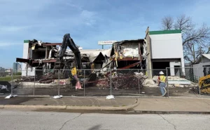ABC's Fort-Worth building in the process of being demolished.