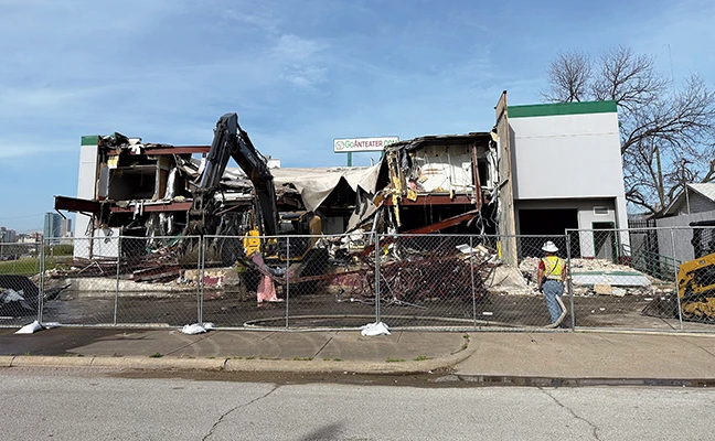 ABC's Fort-Worth building in the process of being demolished.