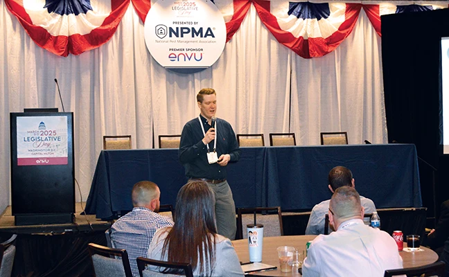 J.D. Darr, NPMA’s senior director of legislative and regulatory affairs, briefed attendees on the issues to be discussed during Capitol Hill visits. PHOTO: PMP STAFF