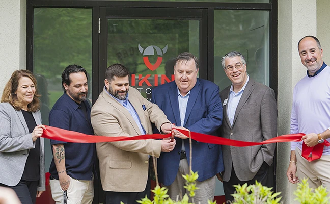 From left: Barbara Hess, VP operations; Robert Lagomarsino, branch manager; James McIntyre, president; Thomas Andes, Denville Mayor; Kevin Murphy, director of business operations for Morris County Chamber of Commerce; and Ben Snyder, VP business development. PHOTO COURTESY OF VIKING