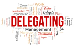 Getty image of a word cloud for delegation