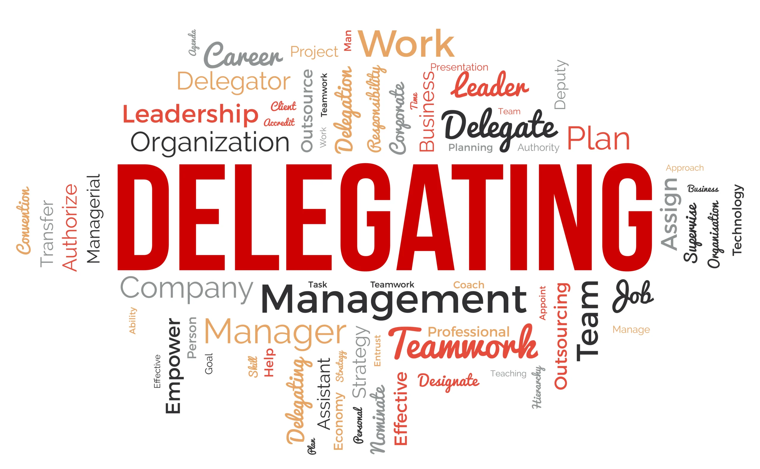 Getty image of a word cloud for delegation