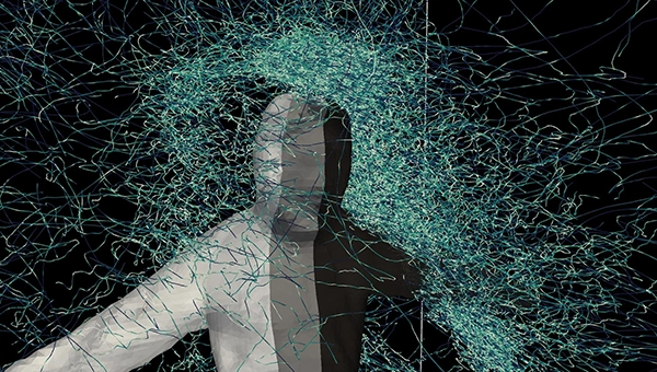 A picture of mosquito trajectories around a person in a mosquito chamber. IMAGE: Georgia Tech/MIT