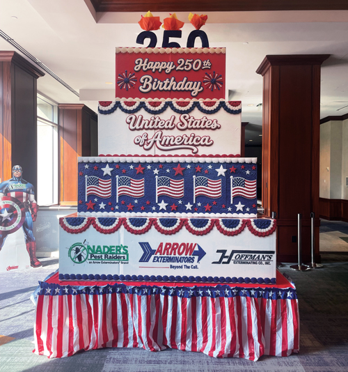 A joint celebration: The Fiscal Year Leadership Summit marked the nation’s 250th birthday with festive décor such as this creative “cake,” which looked good enough to eat. (PHOTO: PMP STAFF)